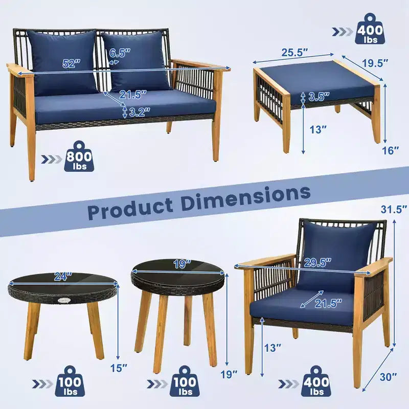 Ensemble de conversation 7 pièces Costway en rotin tressé avec 2 tables basses et 2 poufs
