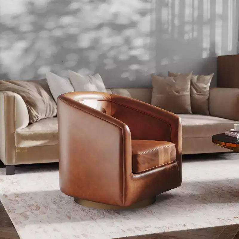 Emma and Oliver Club Style Barrel Accent Chair with 360 Degree Swivel Base and Sloped Armrests