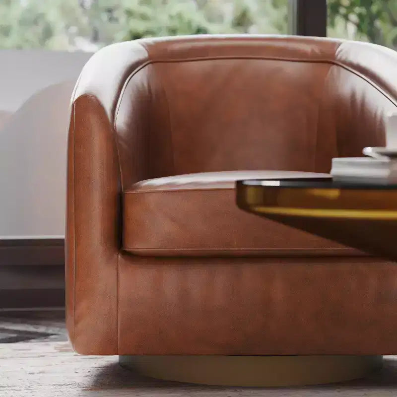 Emma and Oliver Club Style Barrel Accent Chair with 360 Degree Swivel Base and Sloped Armrests