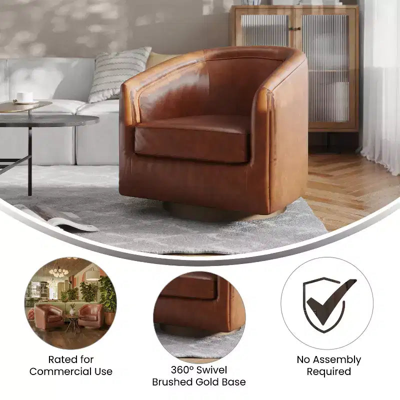 Emma and Oliver Club Style Barrel Accent Chair with 360 Degree Swivel Base and Sloped Armrests