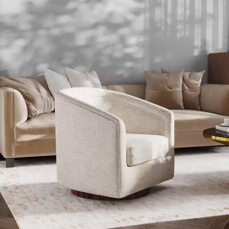 Emma and Oliver Club Style Barrel Accent Chair with 360 Degree Swivel Base and Sloped Armrests