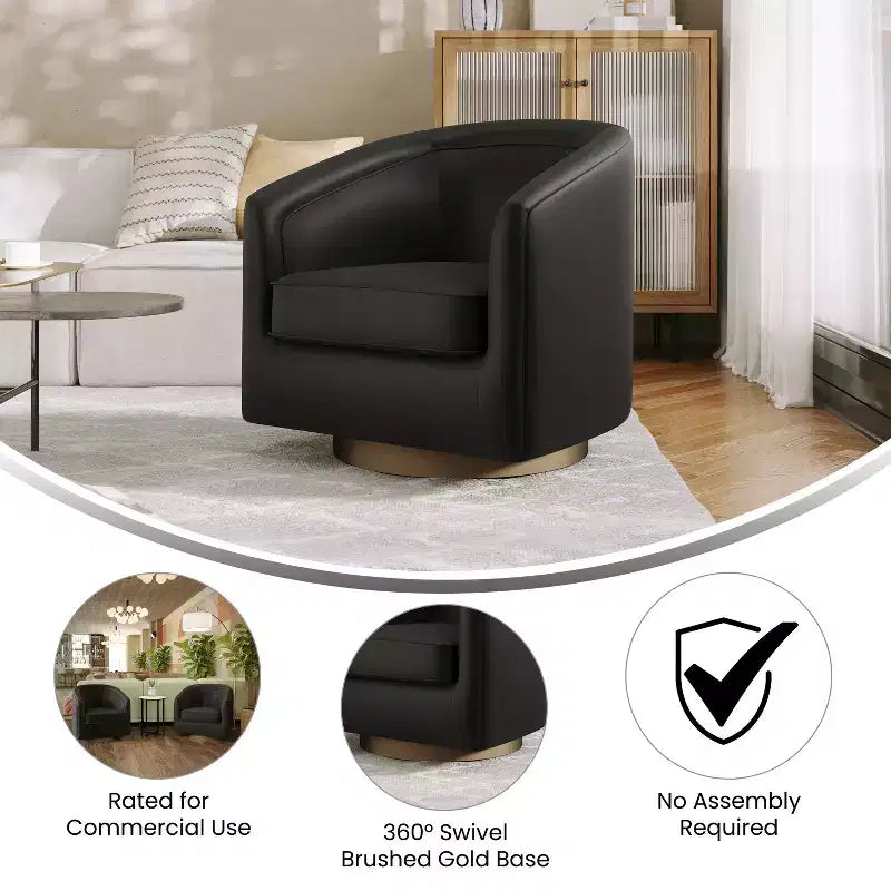 Emma and Oliver Club Style Barrel Accent Chair with 360 Degree Swivel Base and Sloped Armrests