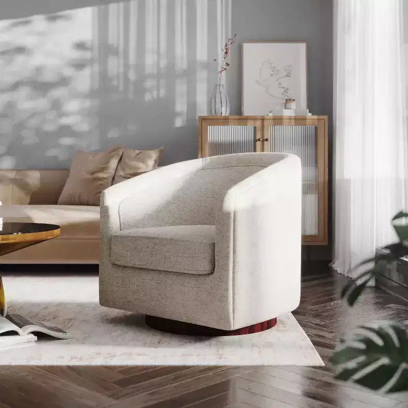 Emma and Oliver Club Style Barrel Accent Chair with 360 Degree Swivel Base and Sloped Armrests