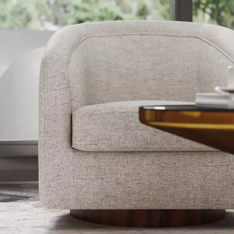 Emma and Oliver Club Style Barrel Accent Chair with 360 Degree Swivel Base and Sloped Armrests