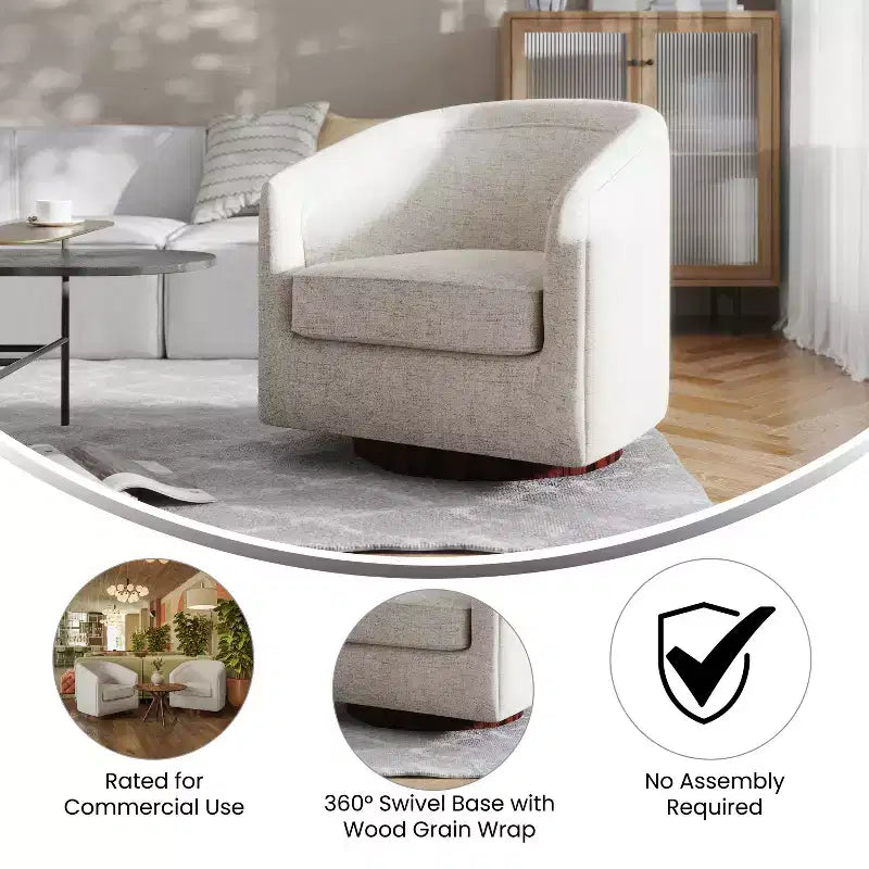 Emma and Oliver Club Style Barrel Accent Chair with 360 Degree Swivel Base and Sloped Armrests