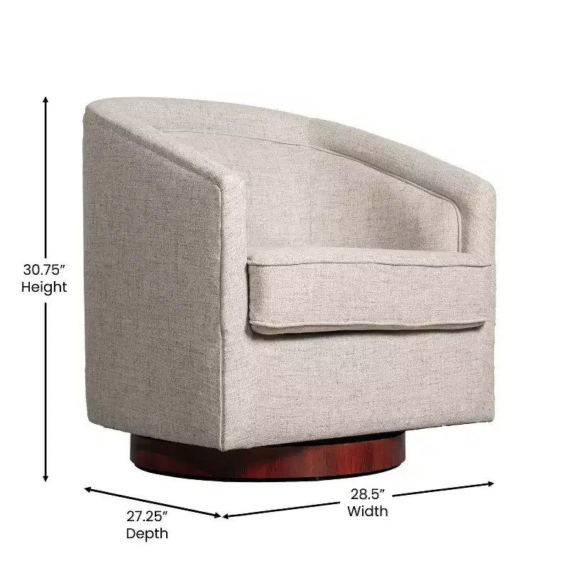 Emma and Oliver Club Style Barrel Accent Chair with 360 Degree Swivel Base and Sloped Armrests