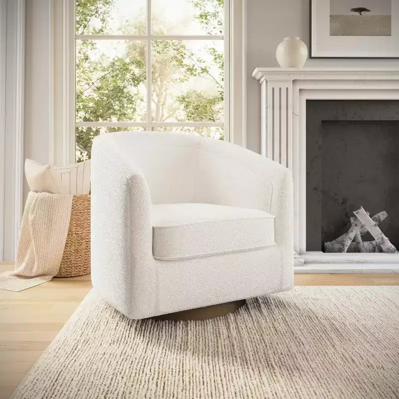 Emma and Oliver Club Style Barrel Accent Chair with 360 Degree Swivel Base and Sloped Armrests