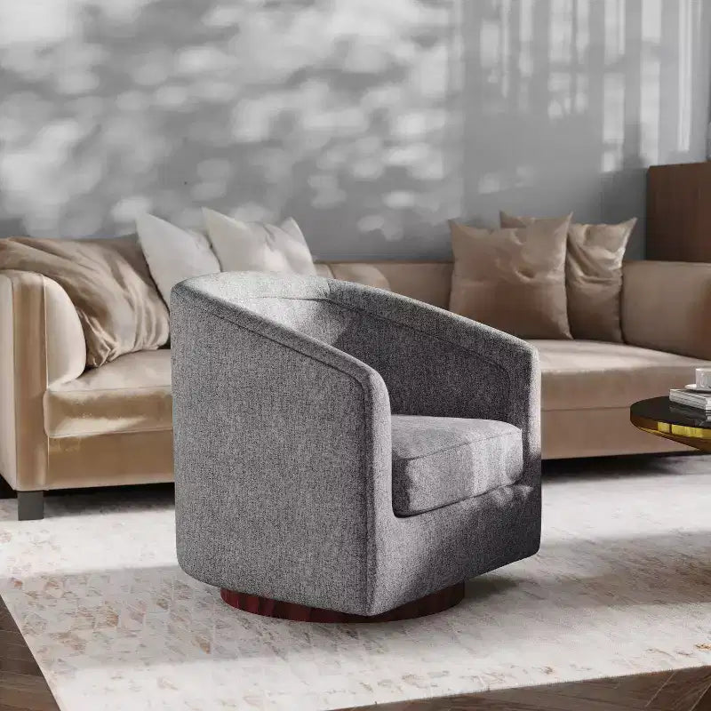 Emma and Oliver Club Style Barrel Accent Chair with 360 Degree Swivel Base and Sloped Armrests