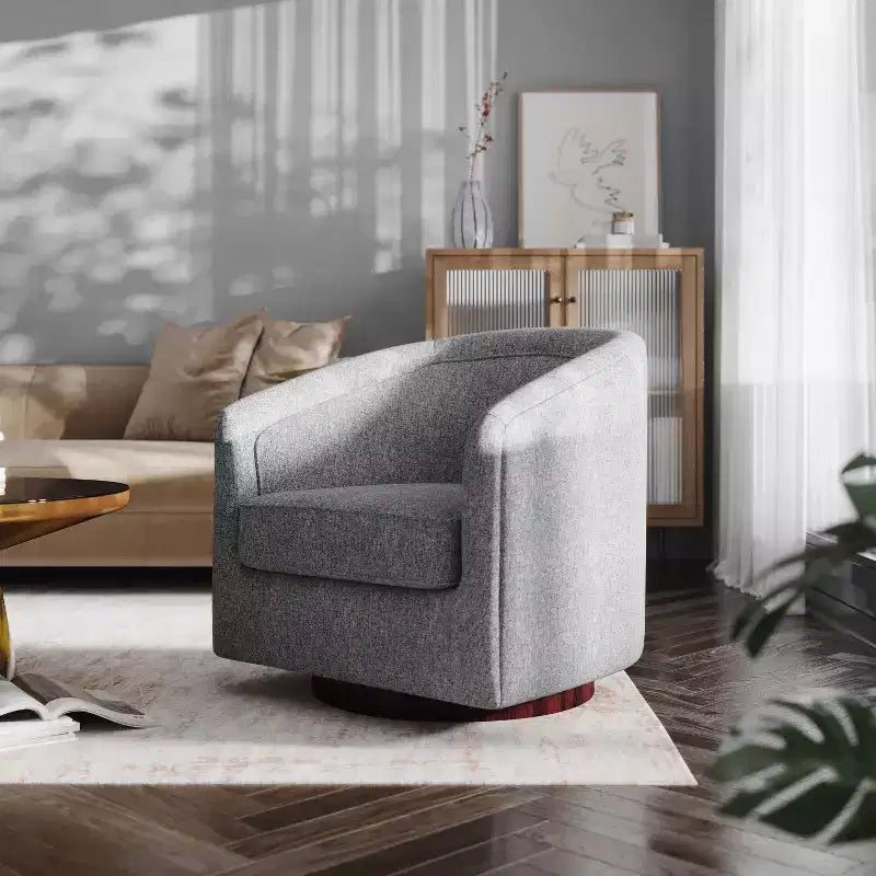 Emma and Oliver Club Style Barrel Accent Chair with 360 Degree Swivel Base and Sloped Armrests