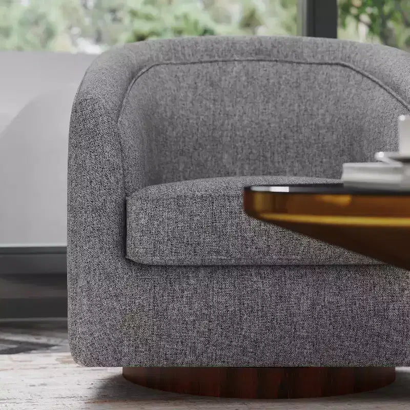 Emma and Oliver Club Style Barrel Accent Chair with 360 Degree Swivel Base and Sloped Armrests