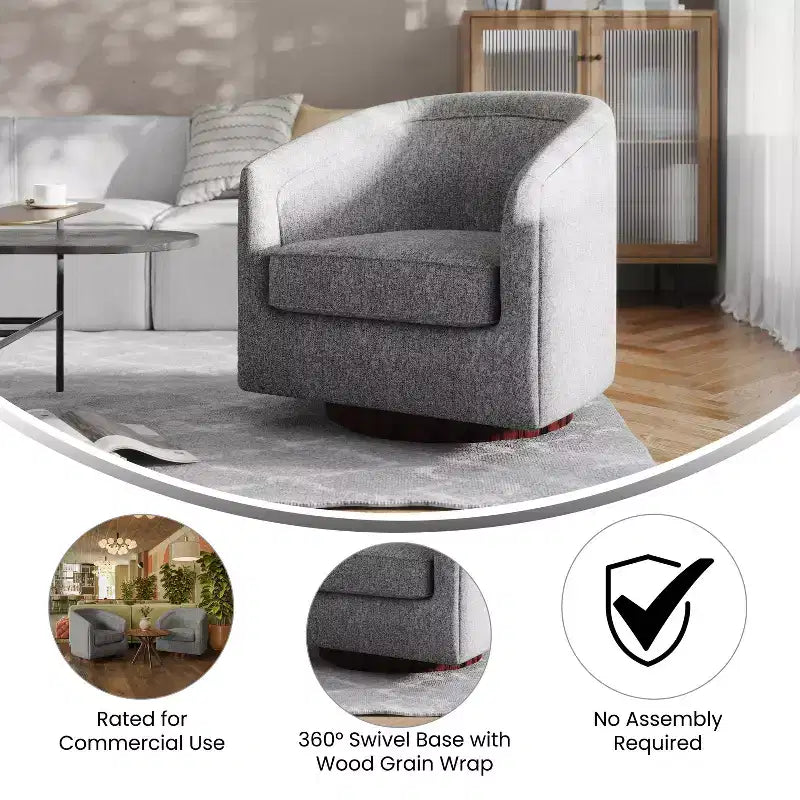 Emma and Oliver Club Style Barrel Accent Chair with 360 Degree Swivel Base and Sloped Armrests