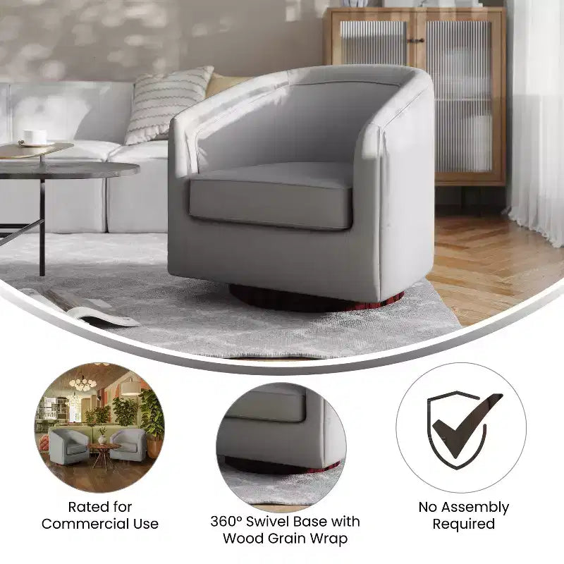 Emma and Oliver Club Style Barrel Accent Chair with 360 Degree Swivel Base and Sloped Armrests