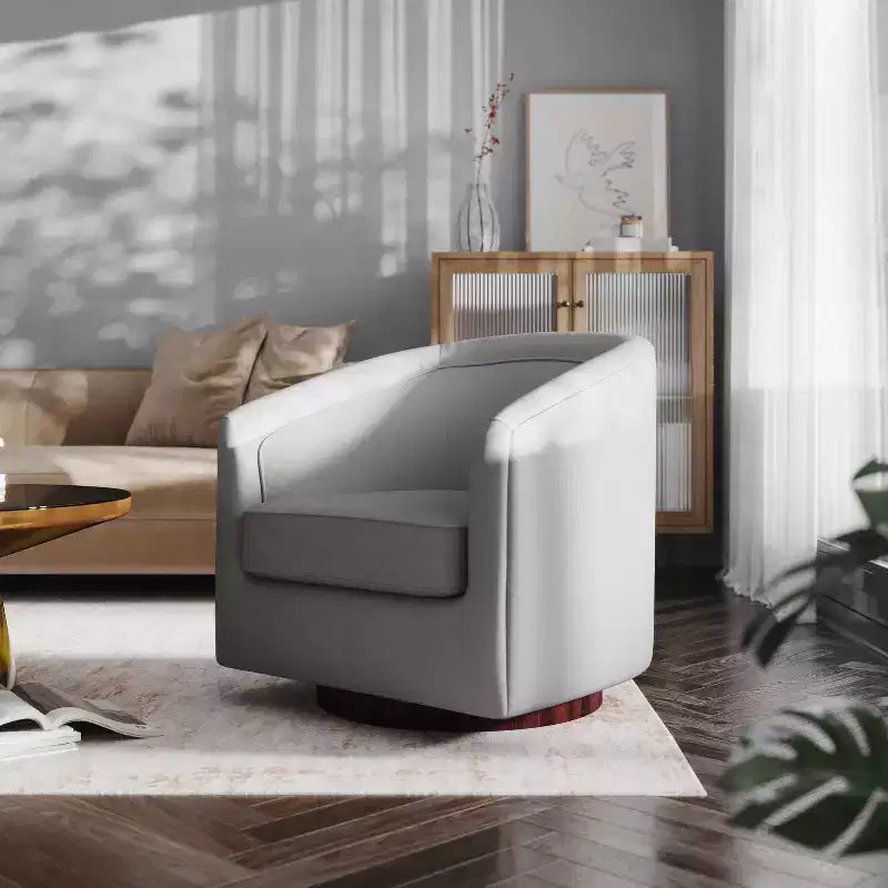 Emma and Oliver Club Style Barrel Accent Chair with 360 Degree Swivel Base and Sloped Armrests