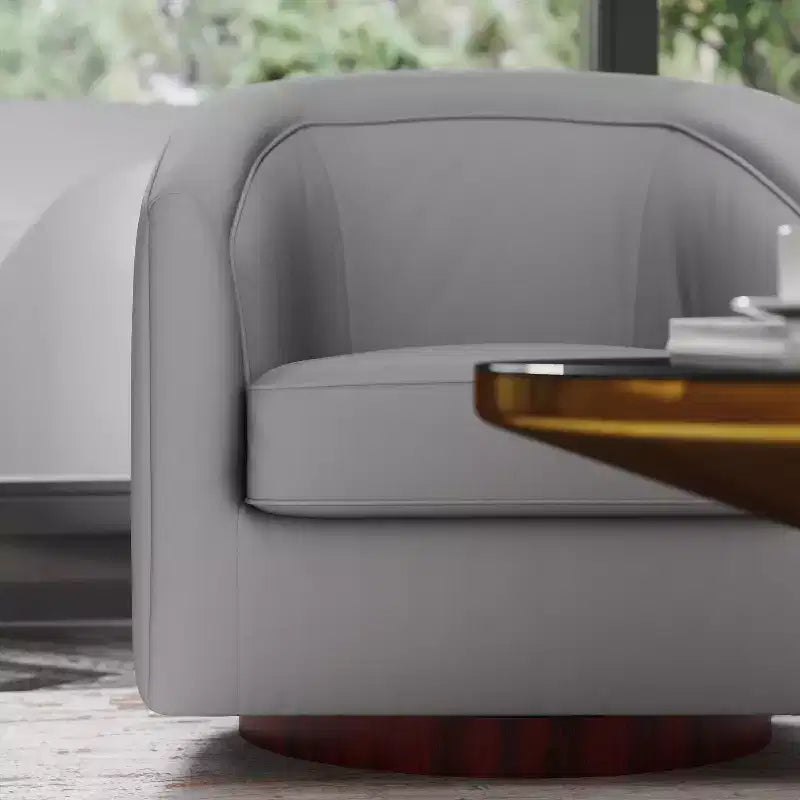 Emma and Oliver Club Style Barrel Accent Chair with 360 Degree Swivel Base and Sloped Armrests