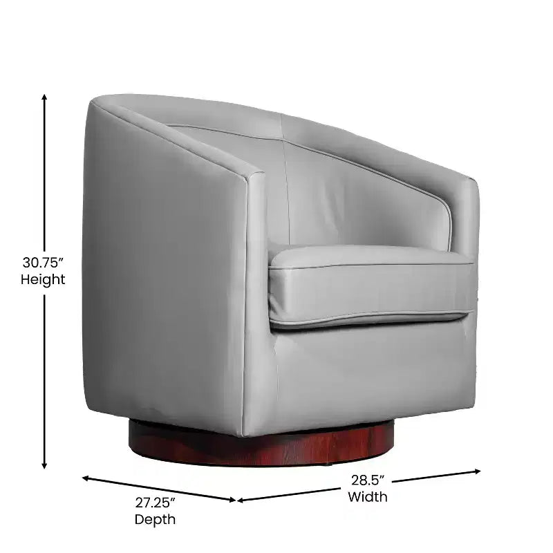 Emma and Oliver Club Style Barrel Accent Chair with 360 Degree Swivel Base and Sloped Armrests