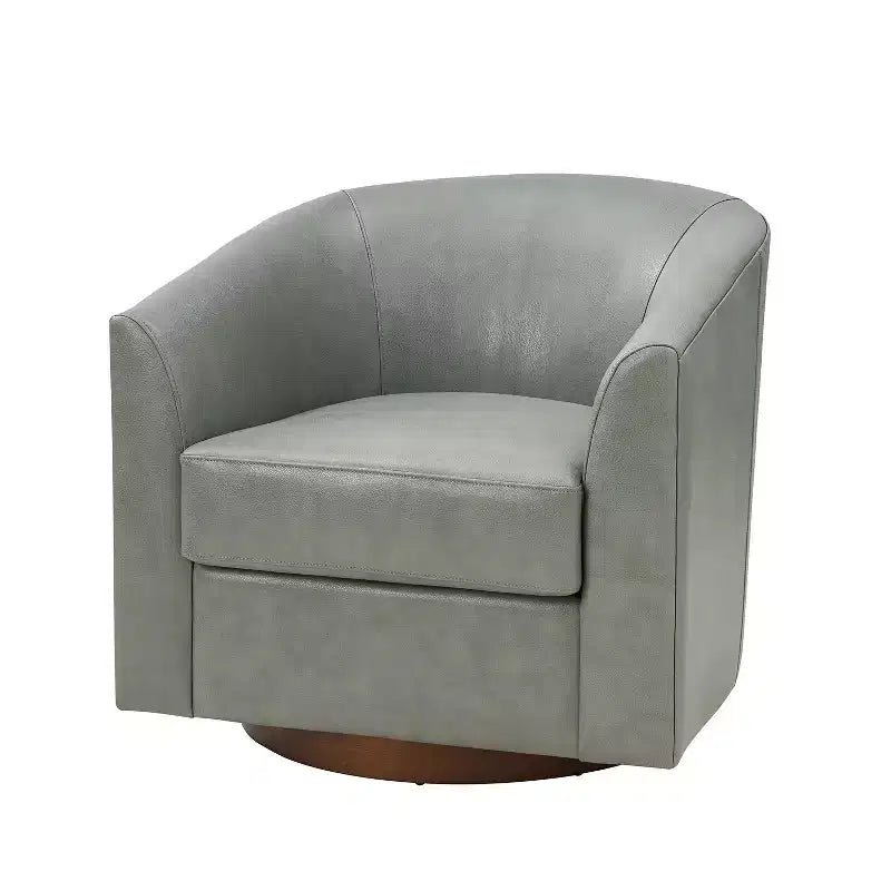 Molly Modern 360-degree Swivel Barrel Genuine Leather Chair with Solid Wood Base|ART OF LIVING DESIGNS