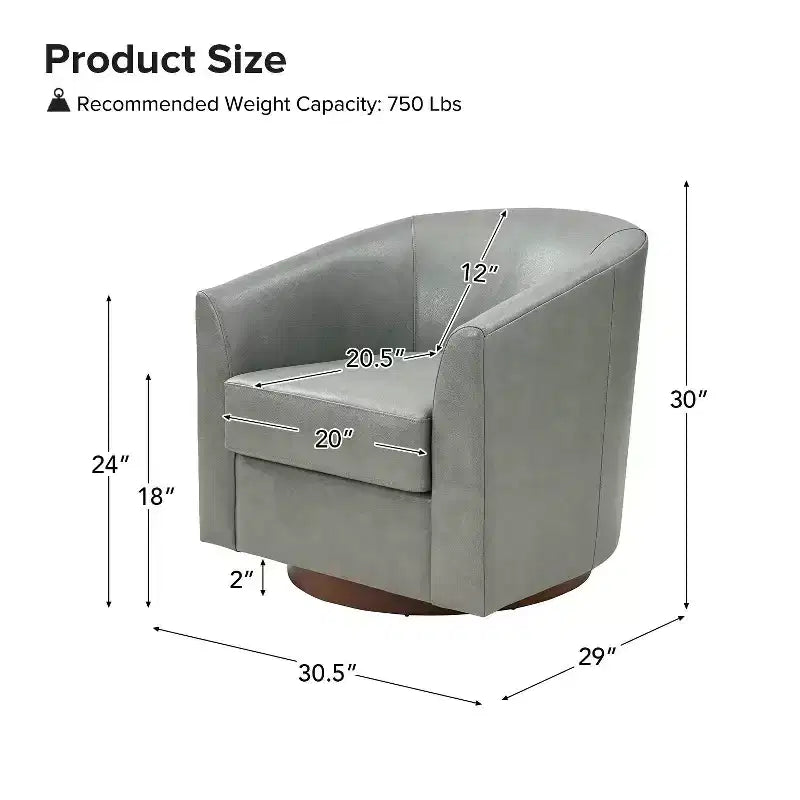 Molly Modern 360-degree Swivel Barrel Genuine Leather Chair with Solid Wood Base|ART OF LIVING DESIGNS