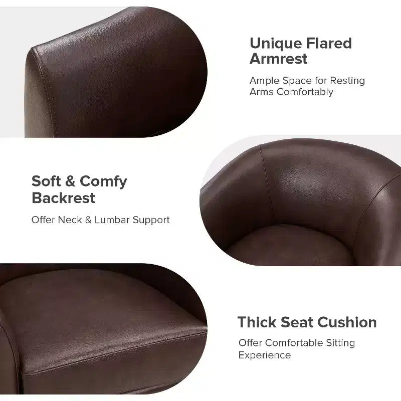 Molly Modern 360-degree Swivel Barrel Genuine Leather Chair with Solid Wood Base|ART OF LIVING DESIGNS