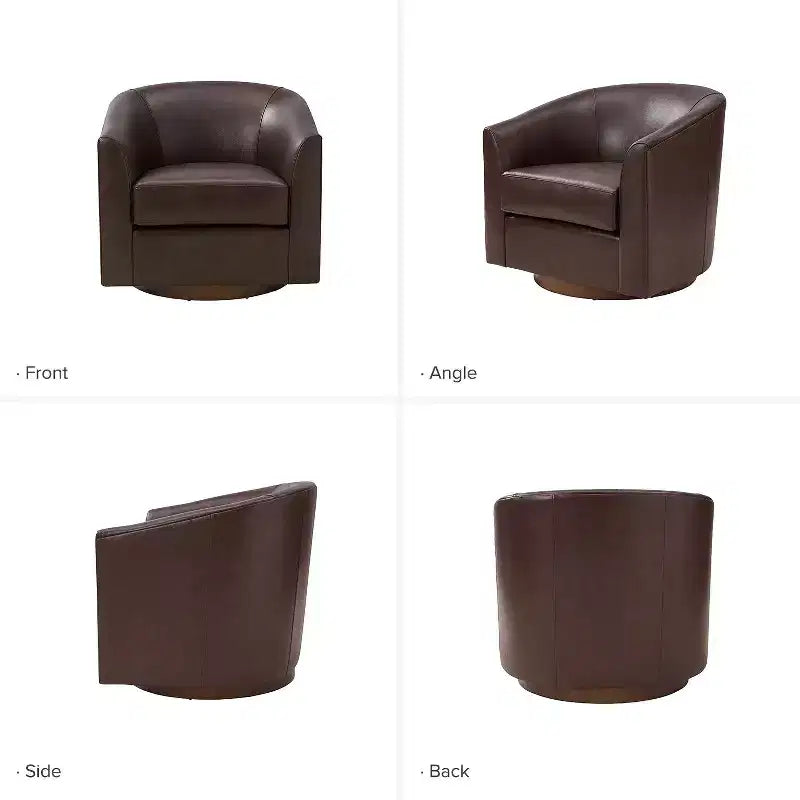 Molly Modern 360-degree Swivel Barrel Genuine Leather Chair with Solid Wood Base|ART OF LIVING DESIGNS