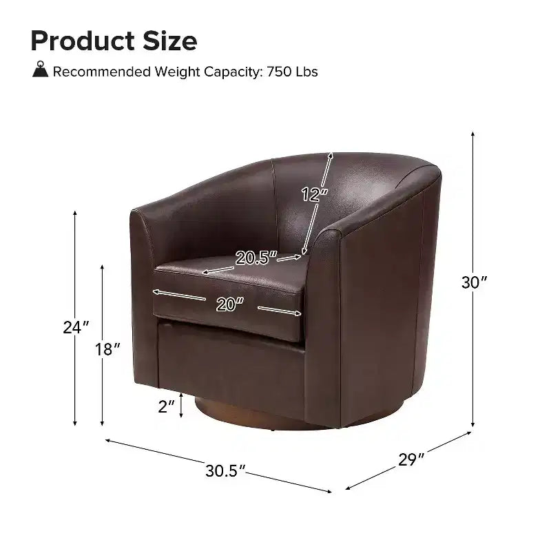 Molly Modern 360-degree Swivel Barrel Genuine Leather Chair with Solid Wood Base|ART OF LIVING DESIGNS