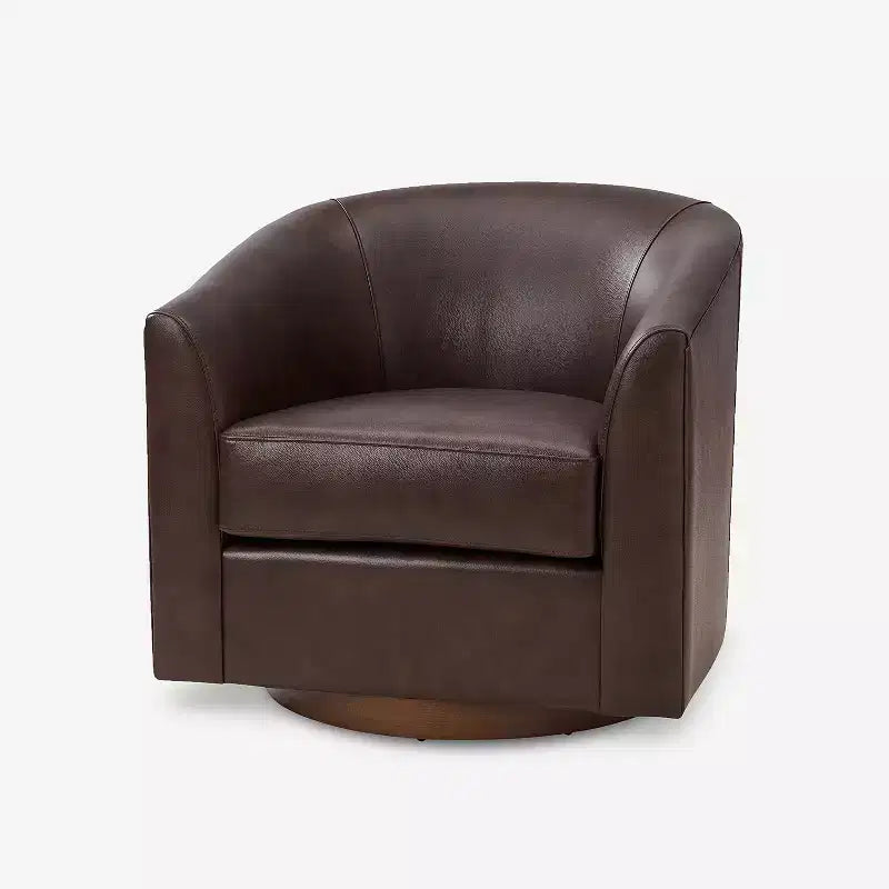 Molly Modern 360-degree Swivel Barrel Genuine Leather Chair with Solid Wood Base|ART OF LIVING DESIGNS
