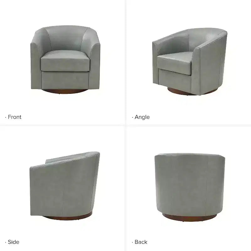 Set of 2 Molly Modern 360-degree Swivel Barrel Genuine Leather Chair with Solid Wood Base|ART OF LIVING DESIGNS