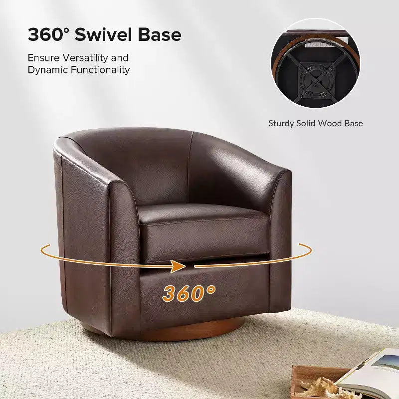 Set of 2 Molly Modern 360-degree Swivel Barrel Genuine Leather Chair with Solid Wood Base|ART OF LIVING DESIGNS