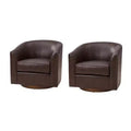 Set of 2 Molly Modern 360-degree Swivel Barrel Genuine Leather Chair with Solid Wood Base|ART OF LIVING DESIGNS