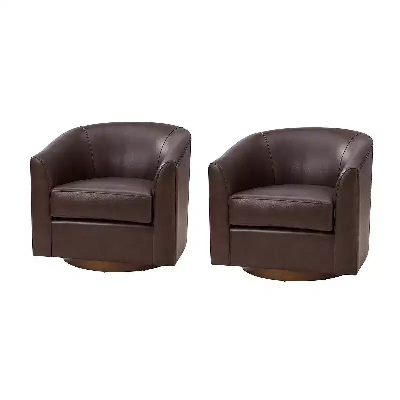 Set of 2 Molly Modern 360-degree Swivel Barrel Genuine Leather Chair with Solid Wood Base|ART OF LIVING DESIGNS