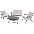 Four Seasons Courtyard Novara 4 Piece Steel Folding Outdoor Conversation Set with 2 Folding Chairs, 1 Loveseat, and 1 Table, Tan/Espresso