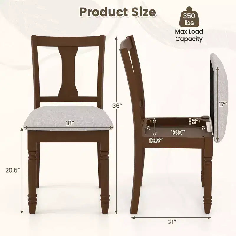 Costway Lot de 2 chaises en bois antique rembourrées avec rangement Noir et beige/marron et gris clair