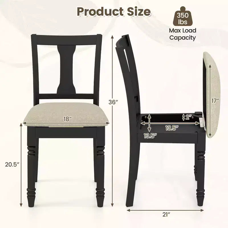 Costway Lot de 2 chaises en bois antique rembourrées avec rangement Noir et beige/marron et gris clair