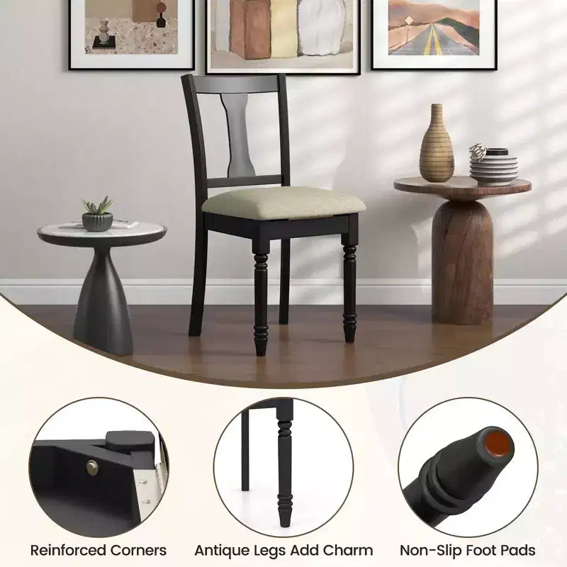 Costway Lot de 2 chaises en bois antique rembourrées avec rangement Noir et beige/marron et gris clair