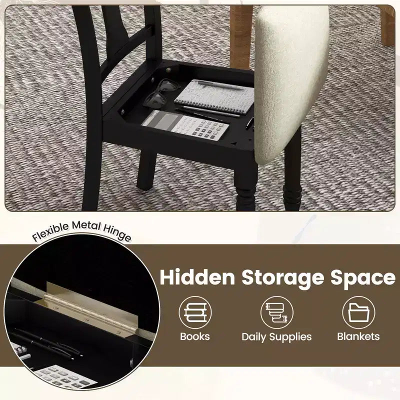 Costway Lot de 2 chaises en bois antique rembourrées avec rangement Noir et beige/marron et gris clair