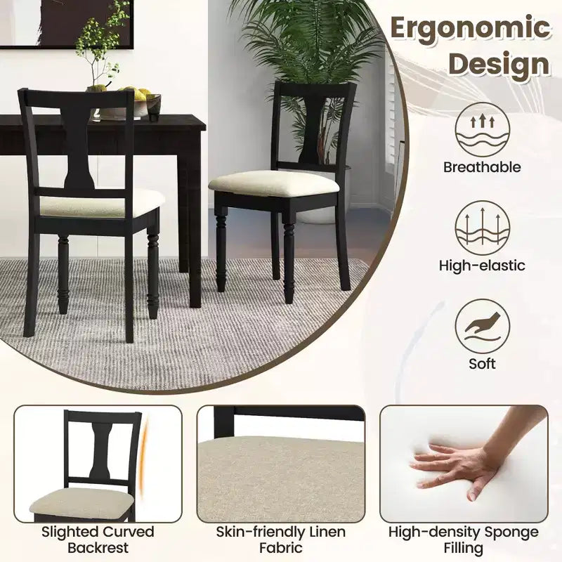 Costway Lot de 2 chaises en bois antique rembourrées avec rangement Noir et beige/marron et gris clair