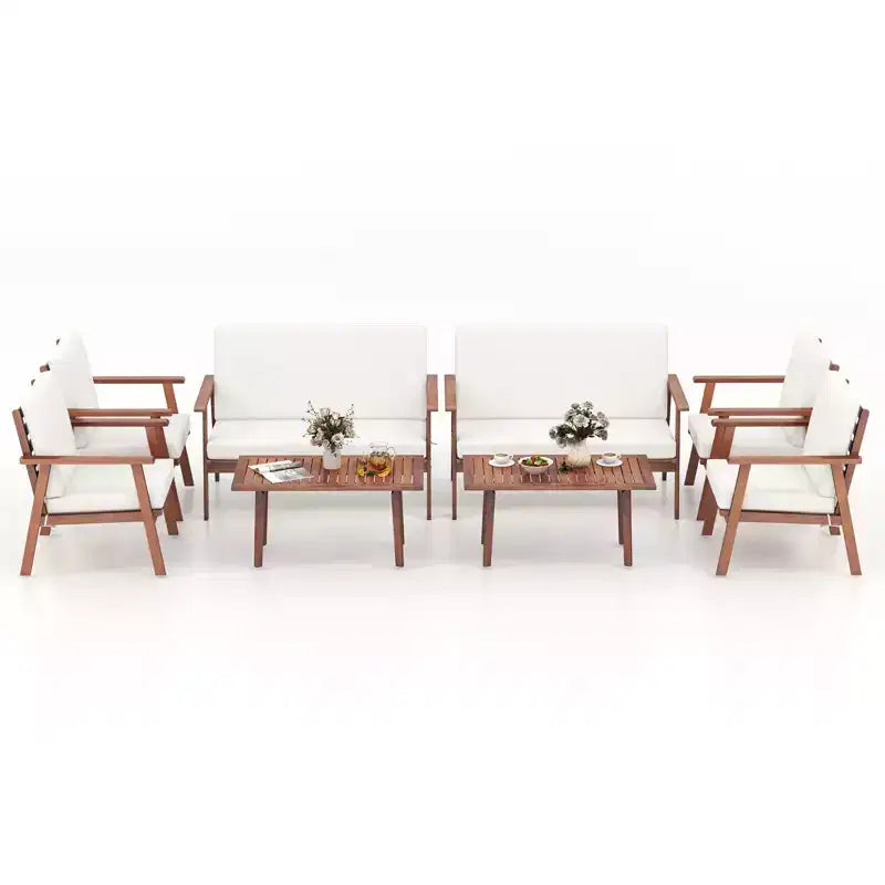 Costway Salon de Jardin 8 Pièces Canapé Table Basse en Bois d'Acacia avec Coussins Gris/Blanc