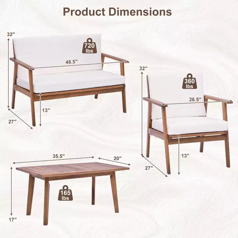 Costway Salon de Jardin 8 Pièces Canapé Table Basse en Bois d'Acacia avec Coussins Gris/Blanc
