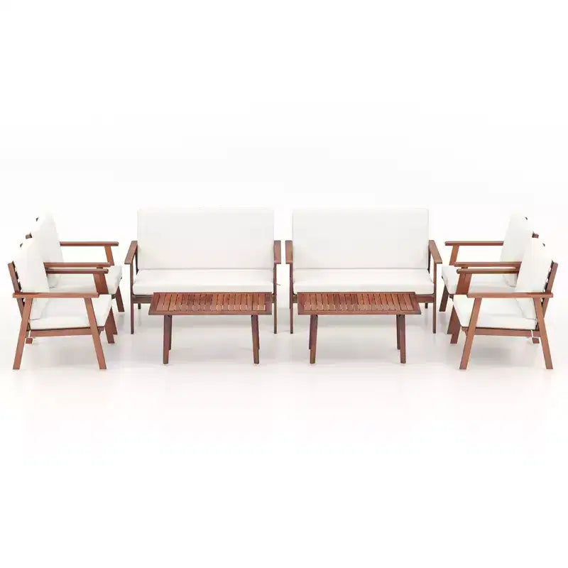 Costway Salon de Jardin 8 Pièces Canapé Table Basse en Bois d'Acacia avec Coussins Gris/Blanc