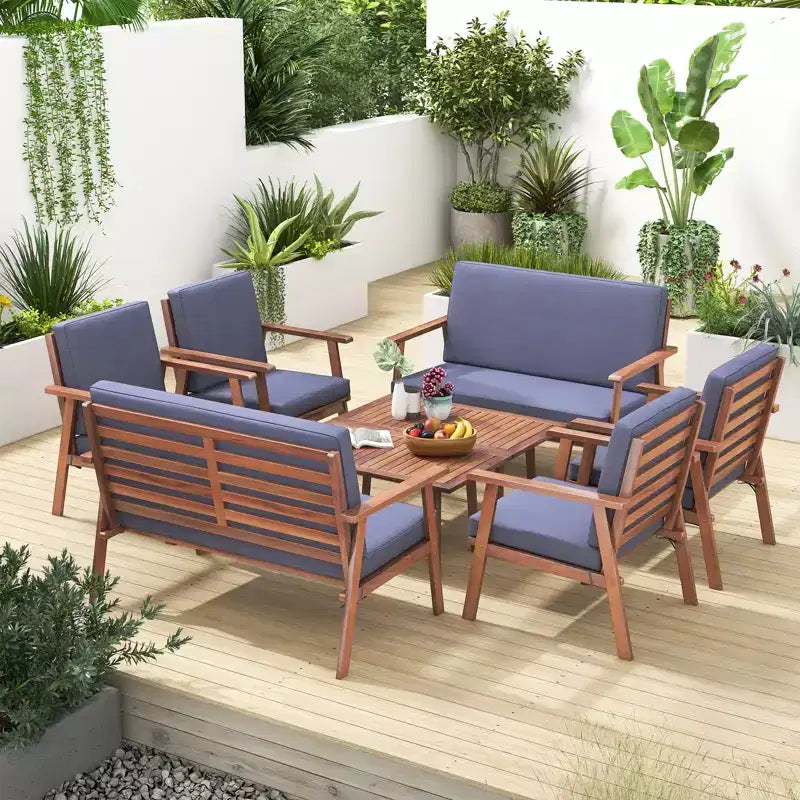Costway Salon de Jardin 8 Pièces Canapé Table Basse en Bois d'Acacia avec Coussins Gris/Blanc
