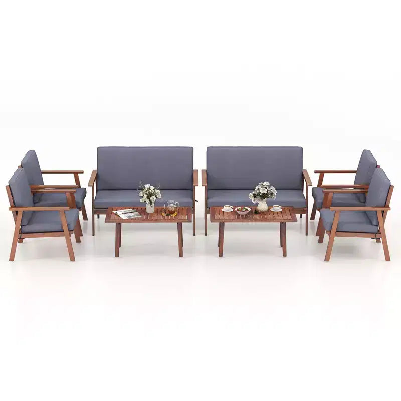 Costway Salon de Jardin 8 Pièces Canapé Table Basse en Bois d'Acacia avec Coussins Gris/Blanc