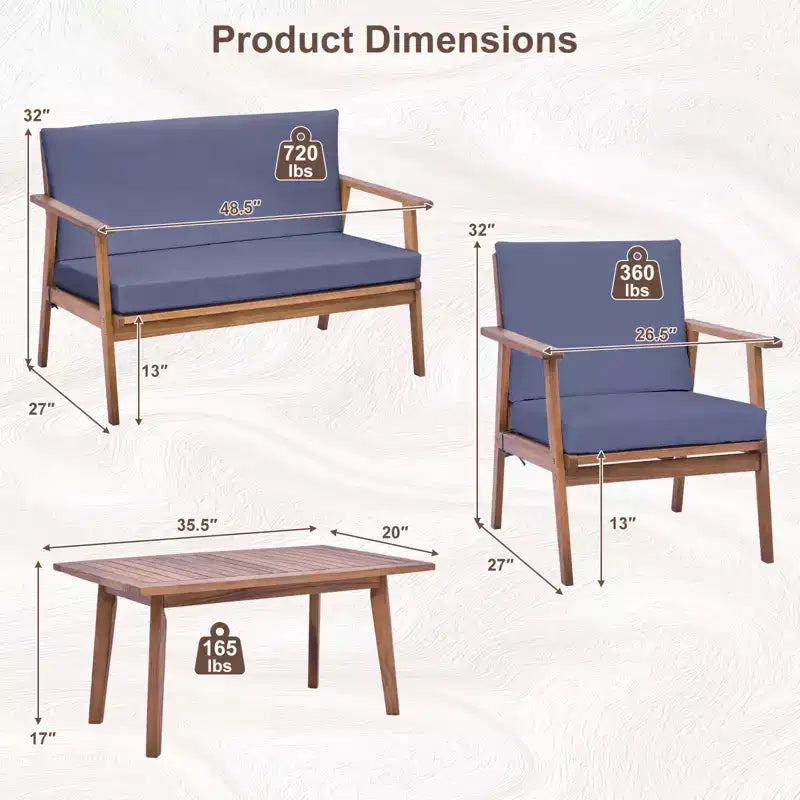 Costway Salon de Jardin 8 Pièces Canapé Table Basse en Bois d'Acacia avec Coussins Gris/Blanc