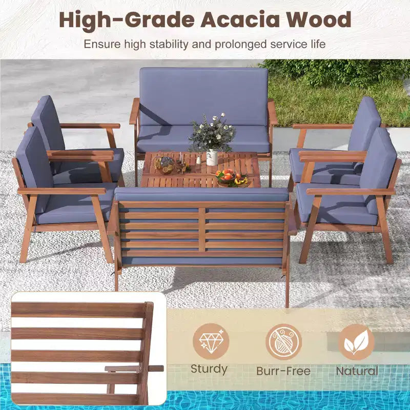 Costway Salon de Jardin 8 Pièces Canapé Table Basse en Bois d'Acacia avec Coussins Gris/Blanc
