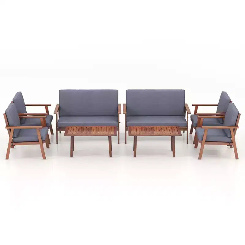 Costway Salon de Jardin 8 Pièces Canapé Table Basse en Bois d'Acacia avec Coussins Gris/Blanc