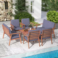 Costway 8 PCS Patio Conversation Set Acacia Wood Sofa Coffee Table with Cushioned Seat Grey/White