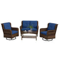 Outsunny Patio Furniture Set, 4 Piece PE Rattan Outdoor Furniture with 2 Swivel Glider Chairs, 2-Tier Glass Table & Loveseat Sofa