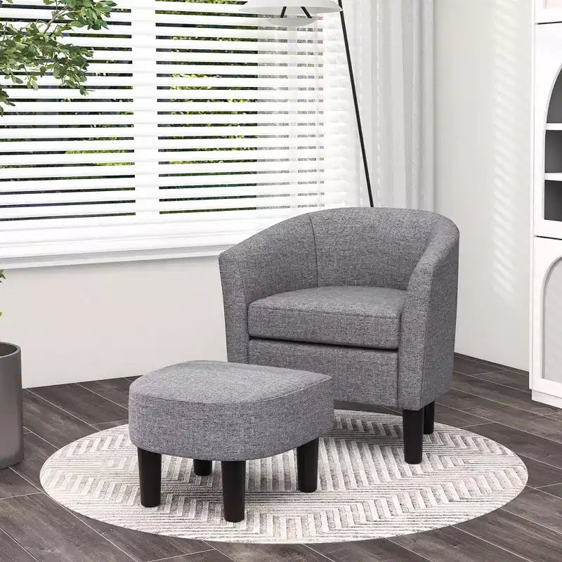 Fauteuil club tonneau Costway avec pouf, dossier incurvé et coussin d'assise amovible gris/beige