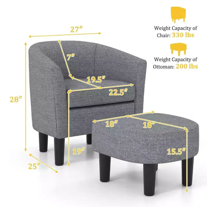 Fauteuil club tonneau Costway avec pouf, dossier incurvé et coussin d'assise amovible gris/beige