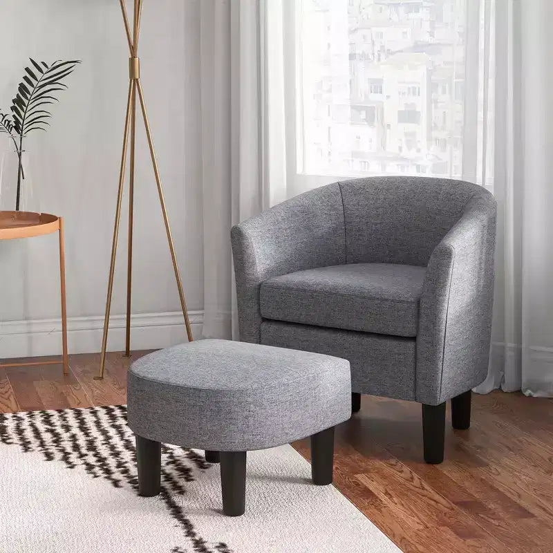 Fauteuil club tonneau Costway avec pouf, dossier incurvé et coussin d'assise amovible gris/beige