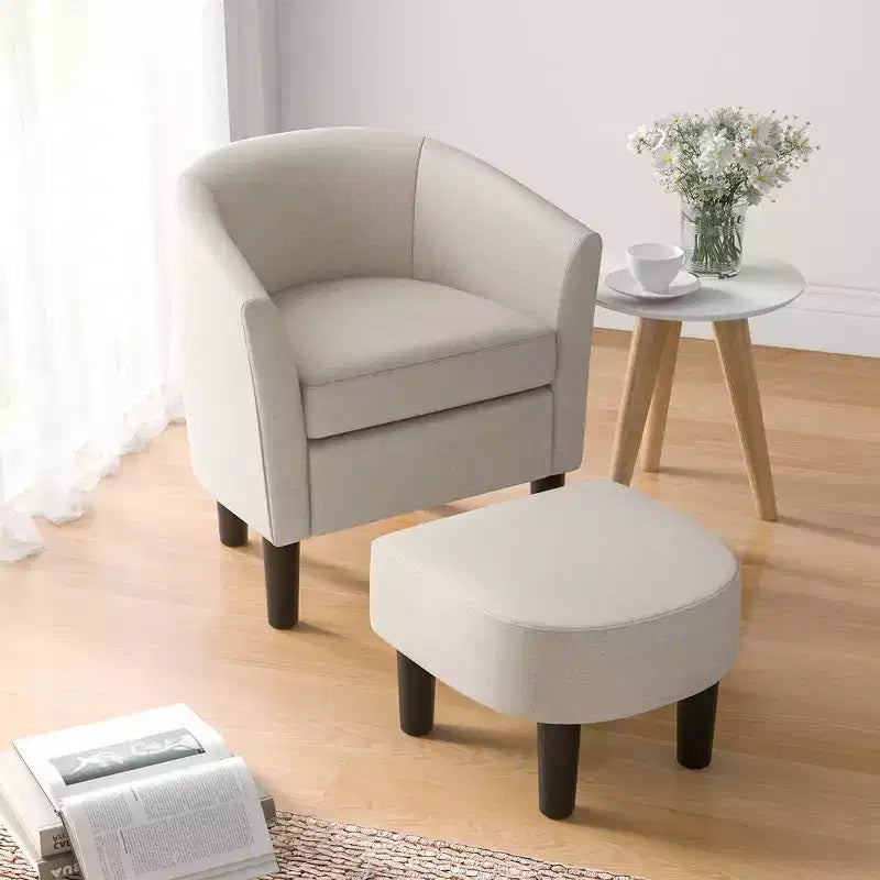Fauteuil club tonneau Costway avec pouf, dossier incurvé et coussin d'assise amovible gris/beige