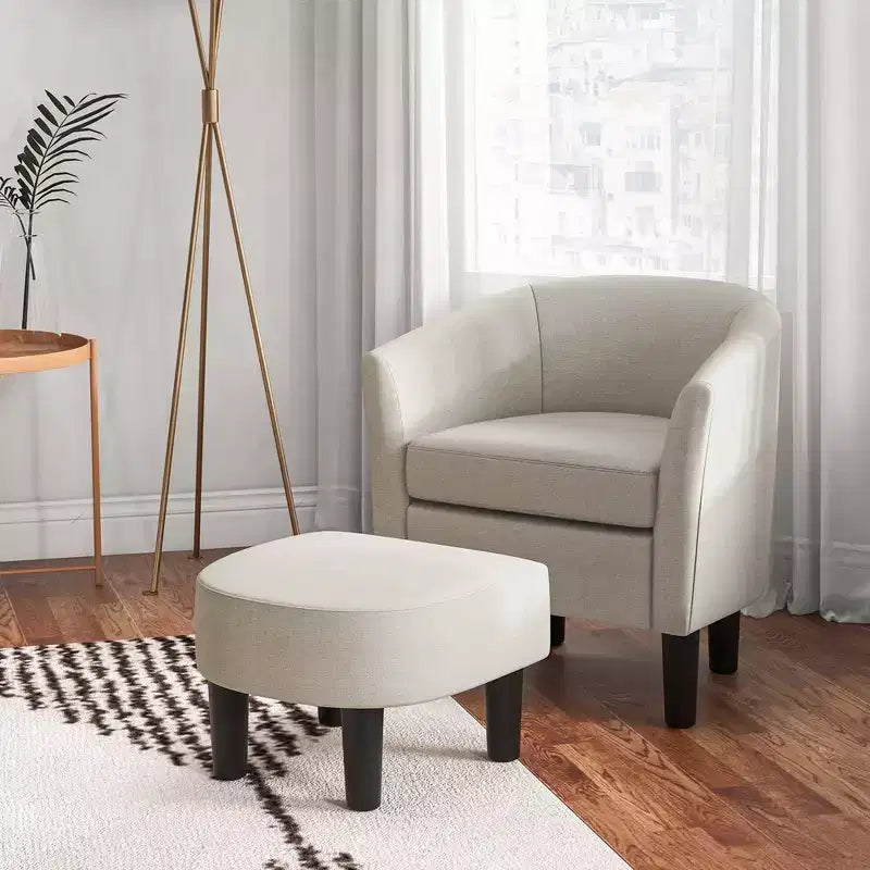 Fauteuil club tonneau Costway avec pouf, dossier incurvé et coussin d'assise amovible gris/beige